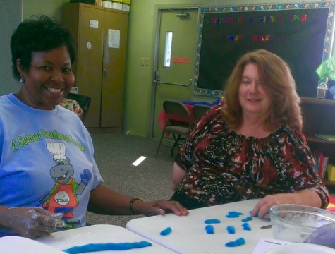 Staff in Lowndes making play dough, Year 2, Week 6